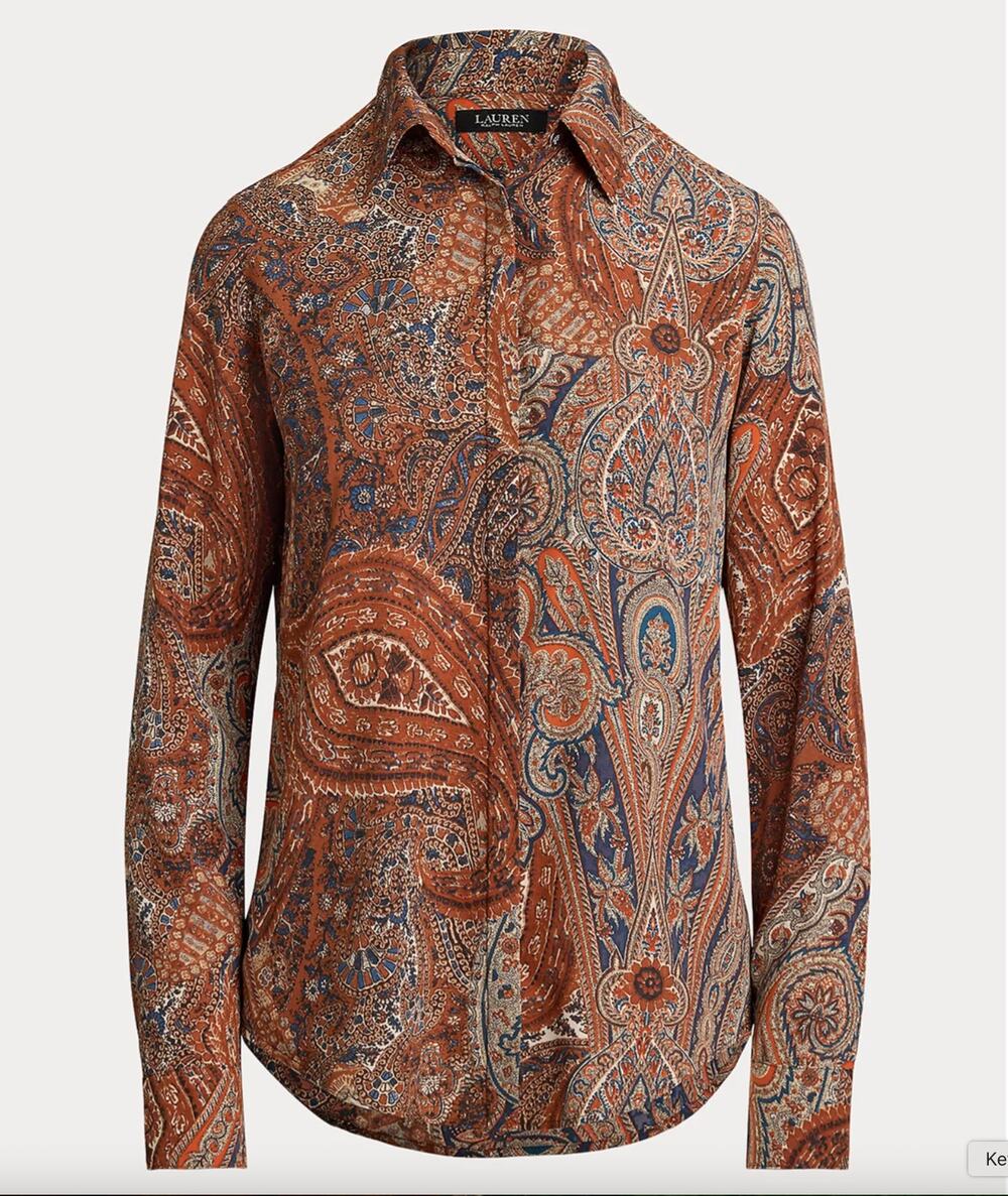 Lauren Ralph Lauren Elegant Classic-Fit Paisley Crepe Button-Down Shirt Small
